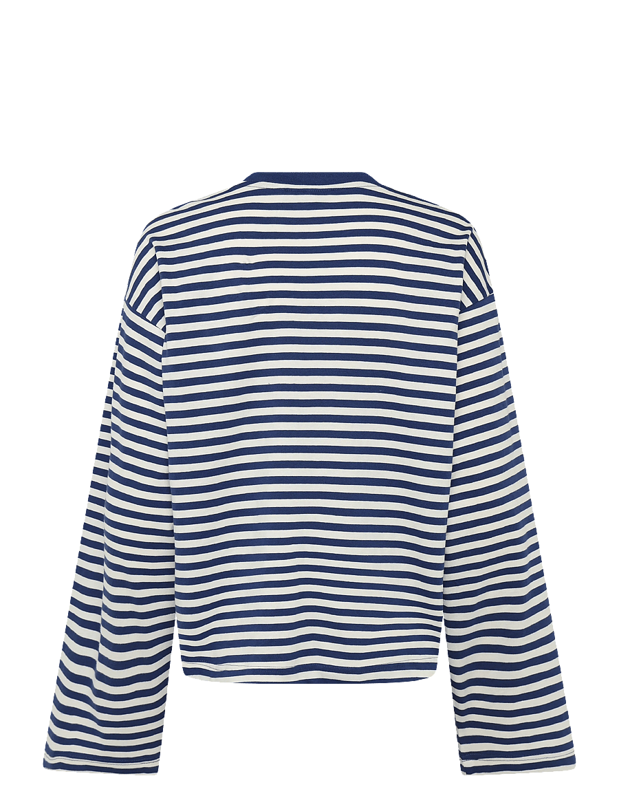 Monki - Long-Sleeved Cotton T-shirt - langärmlige tops - blue dark - 1
