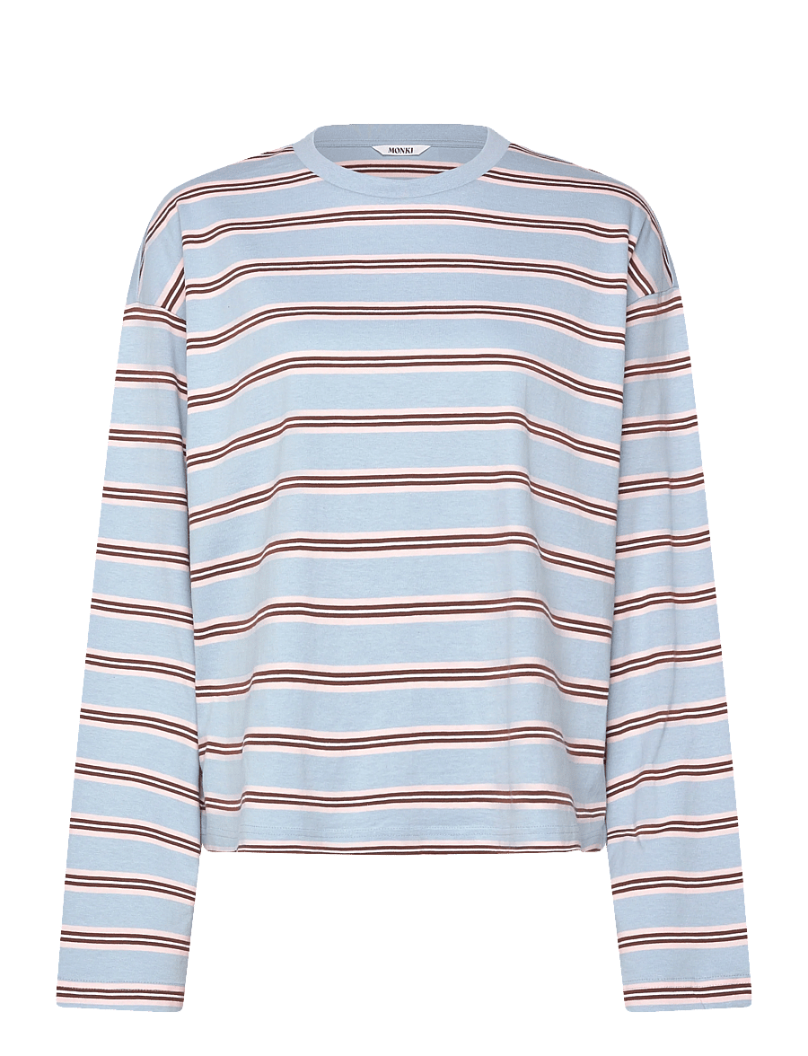Monki - Long-Sleeved Cotton T-shirt - langärmlige tops - blue dusty light - 1