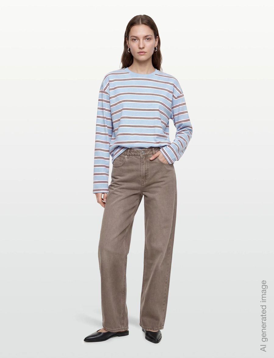 Monki - Long-Sleeved Cotton T-shirt - langärmlige tops - blue dusty light - 0
