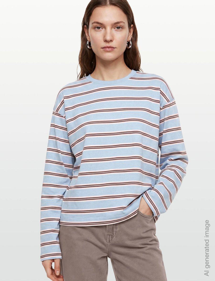 Monki - Long-Sleeved Cotton T-shirt - langärmlige tops - blue dusty light - 3