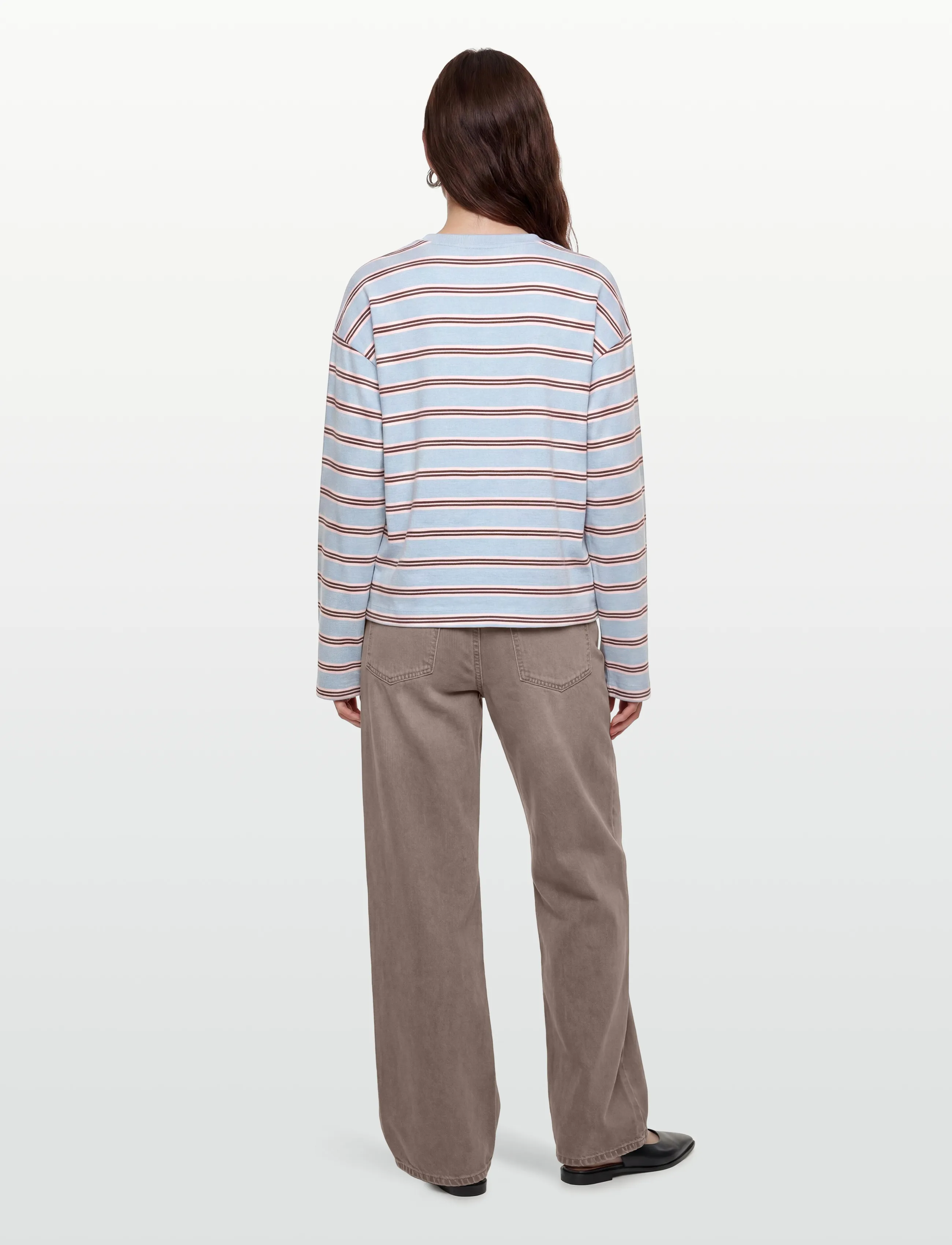 Monki - Long-Sleeved Cotton T-shirt - langärmlige tops - blue dusty light - 4