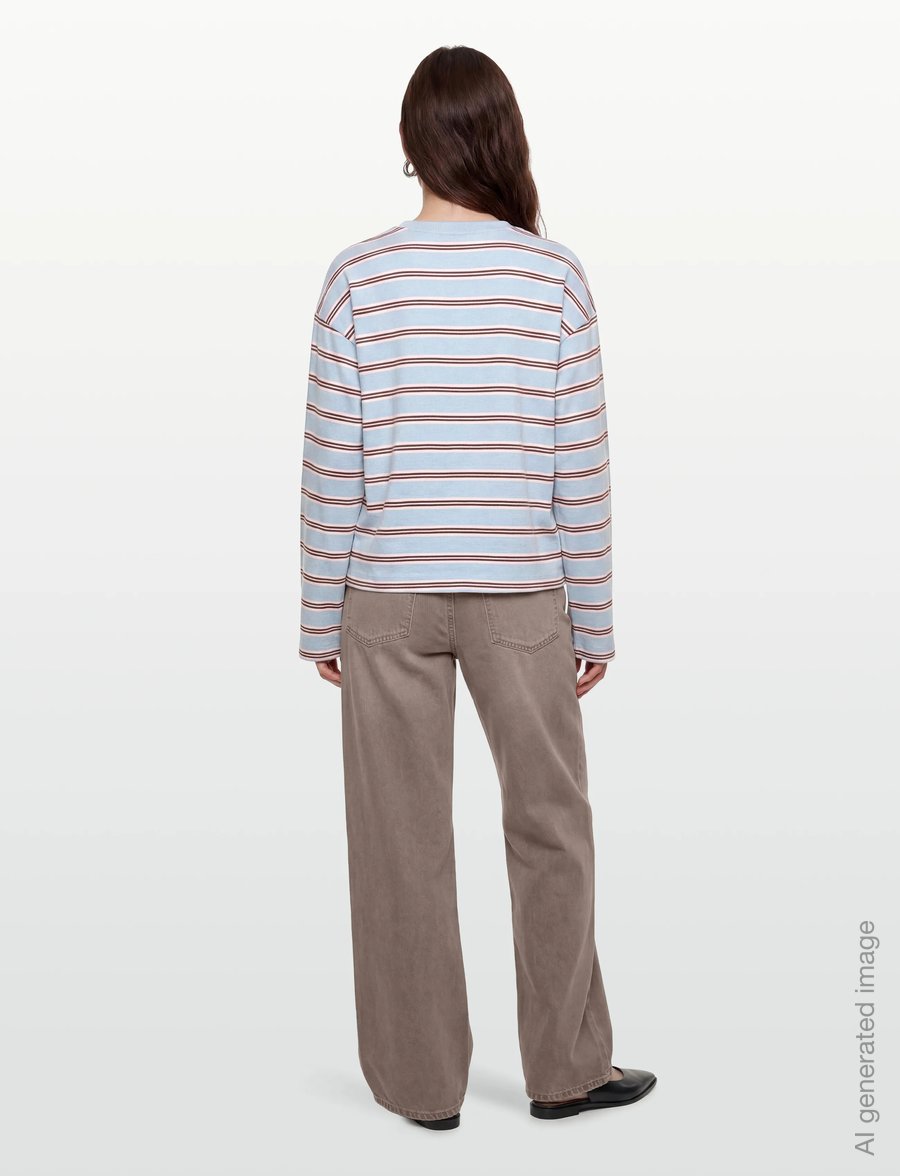 Monki - Long-Sleeved Cotton T-shirt - langärmlige tops - blue dusty light - 4