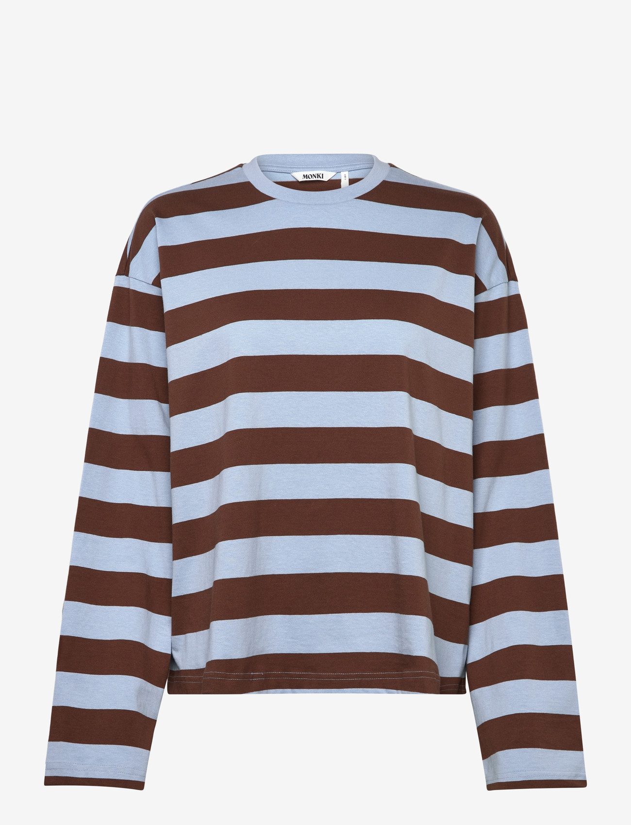 Monki - Long-Sleeved Cotton T-shirt - long-sleeved tops - blue dusty light - 1