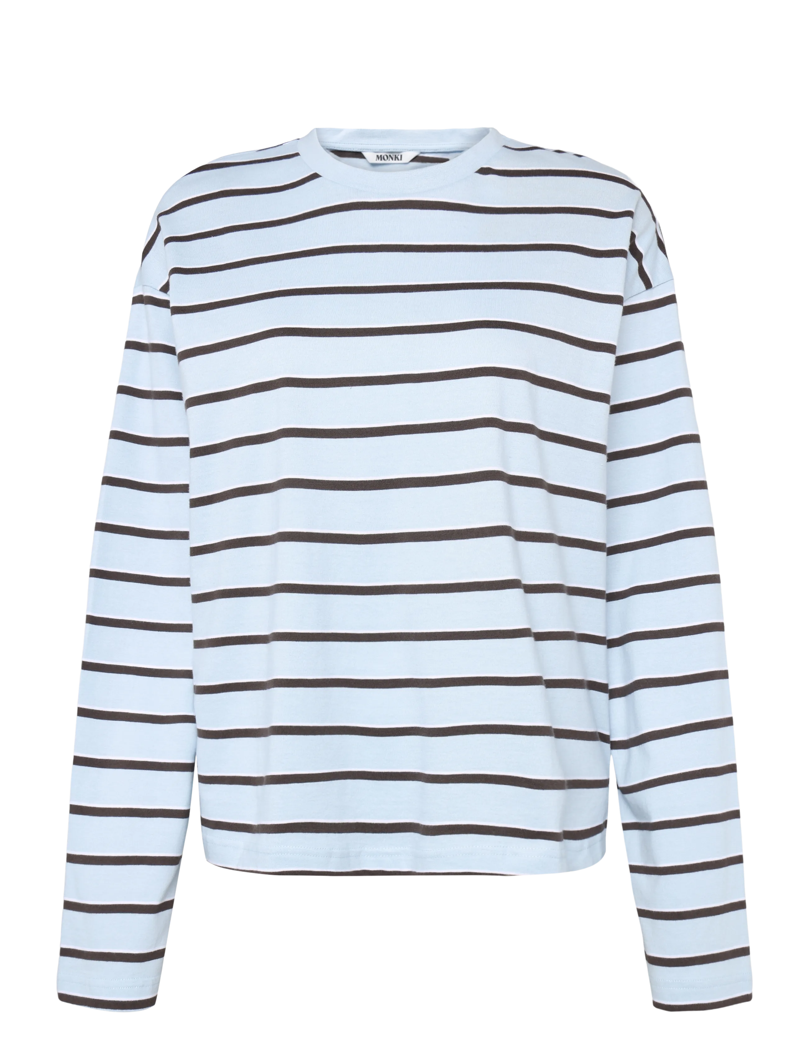 Monki Long-Sleeved Cotton T-Shirt, Kvinder, Stribet Langærmet T-shirt, Blå, Str: XXS