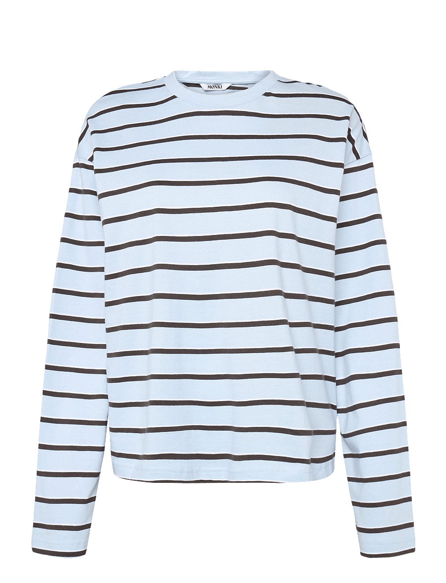 Monki - Long-Sleeved Cotton T-shirt - long-sleeved tops - blue dusty light - 0