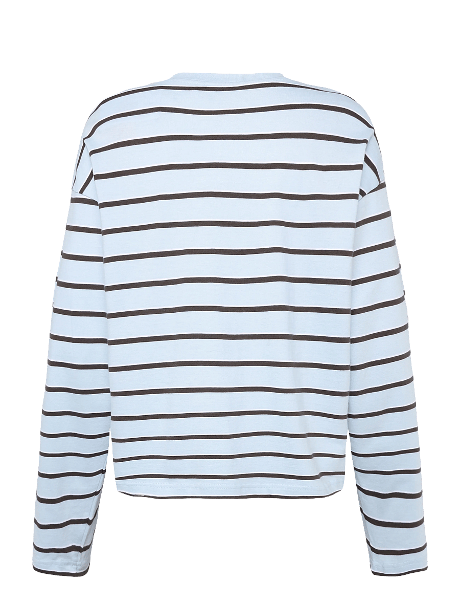 Monki - Long-Sleeved Cotton T-shirt - long-sleeved tops - blue dusty light - 1