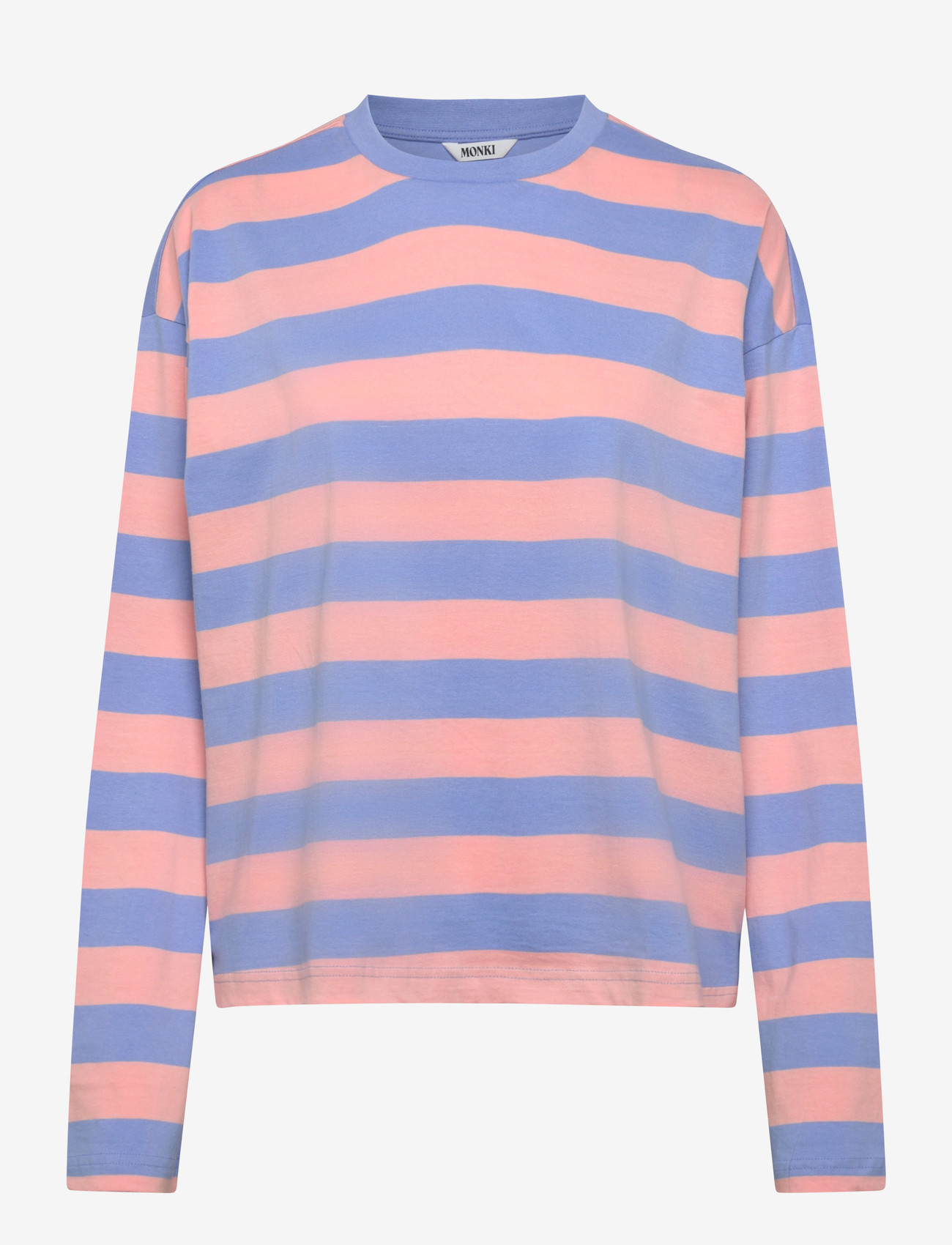 Monki - Long-Sleeved Cotton T-shirt - langärmlige tops - blue medium - 0