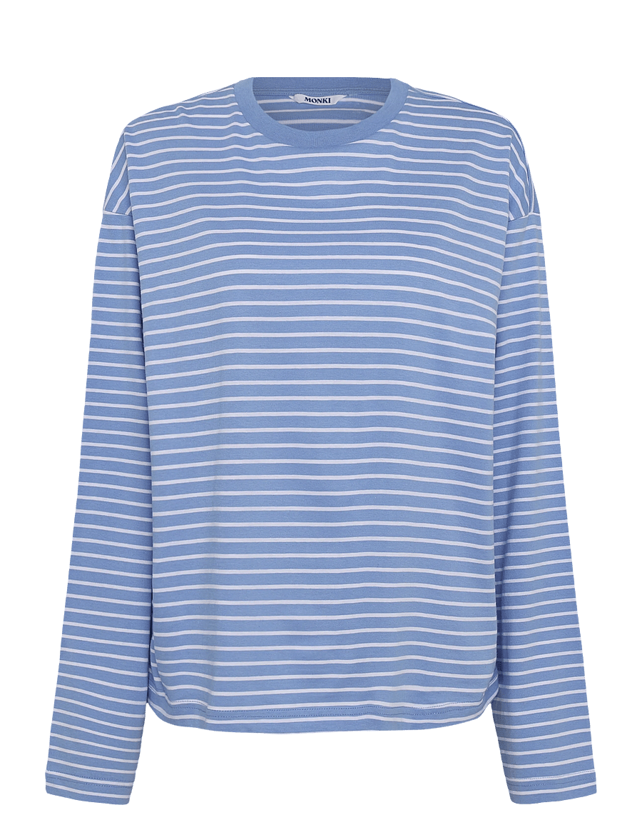 Monki - Long-Sleeved Cotton T-shirt - long-sleeved tops - blue medium - 0