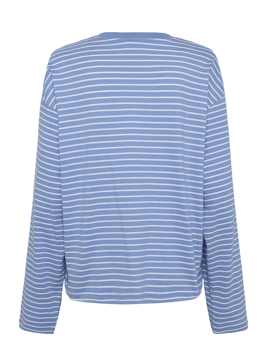 Monki - Long-Sleeved Cotton T-shirt - long-sleeved tops - blue medium - 1
