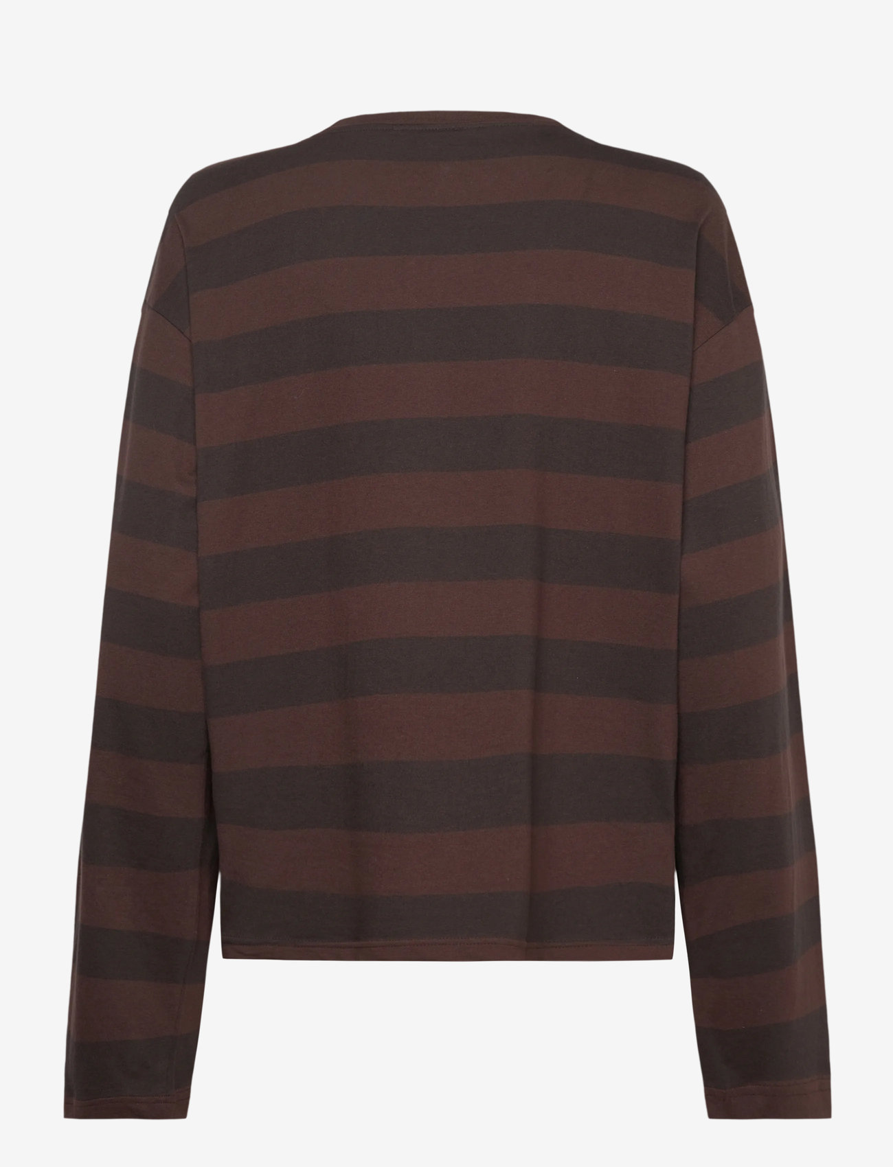 Monki - Long-Sleeved Cotton T-shirt - langærmede toppe - brown/navy - 1