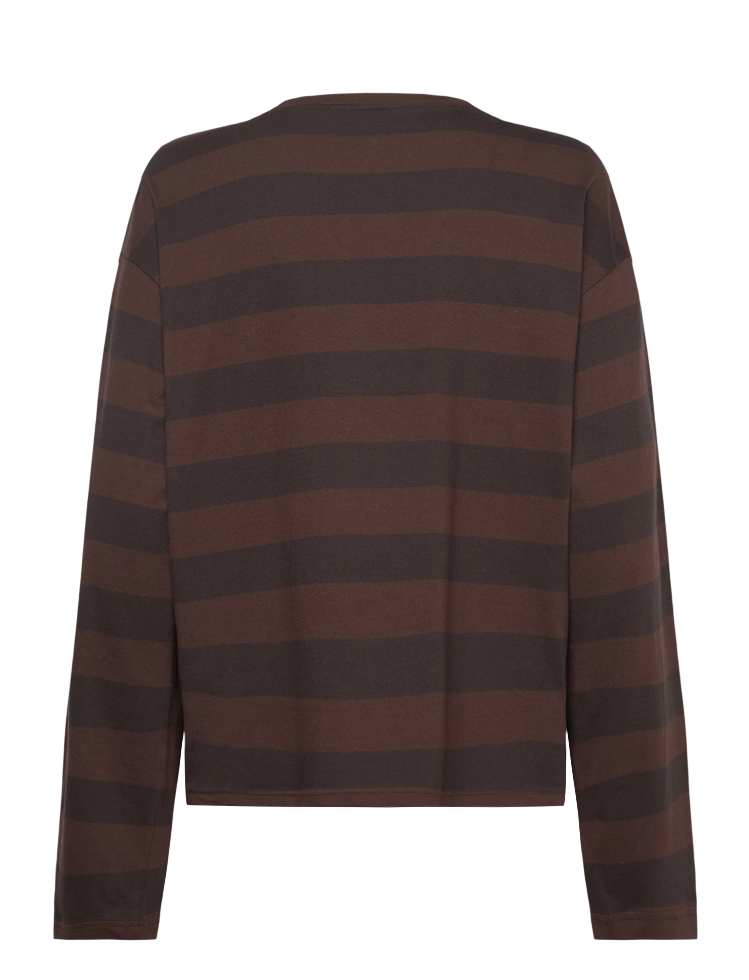 Monki - Long-Sleeved Cotton T-shirt - langärmlige tops - brown/navy - 1