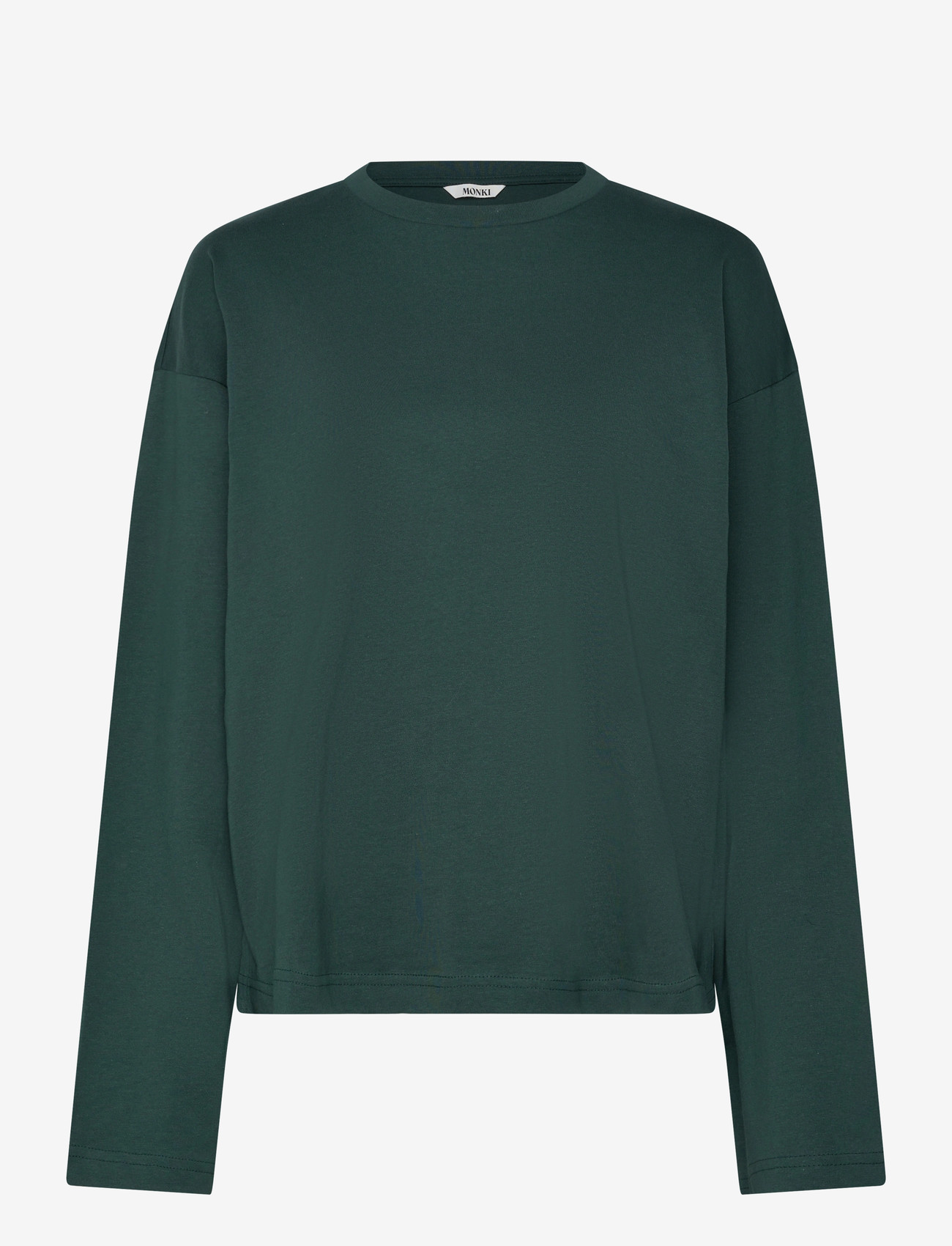 Monki - Long-Sleeved Cotton T-shirt - langærmede toppe - green dark - 0