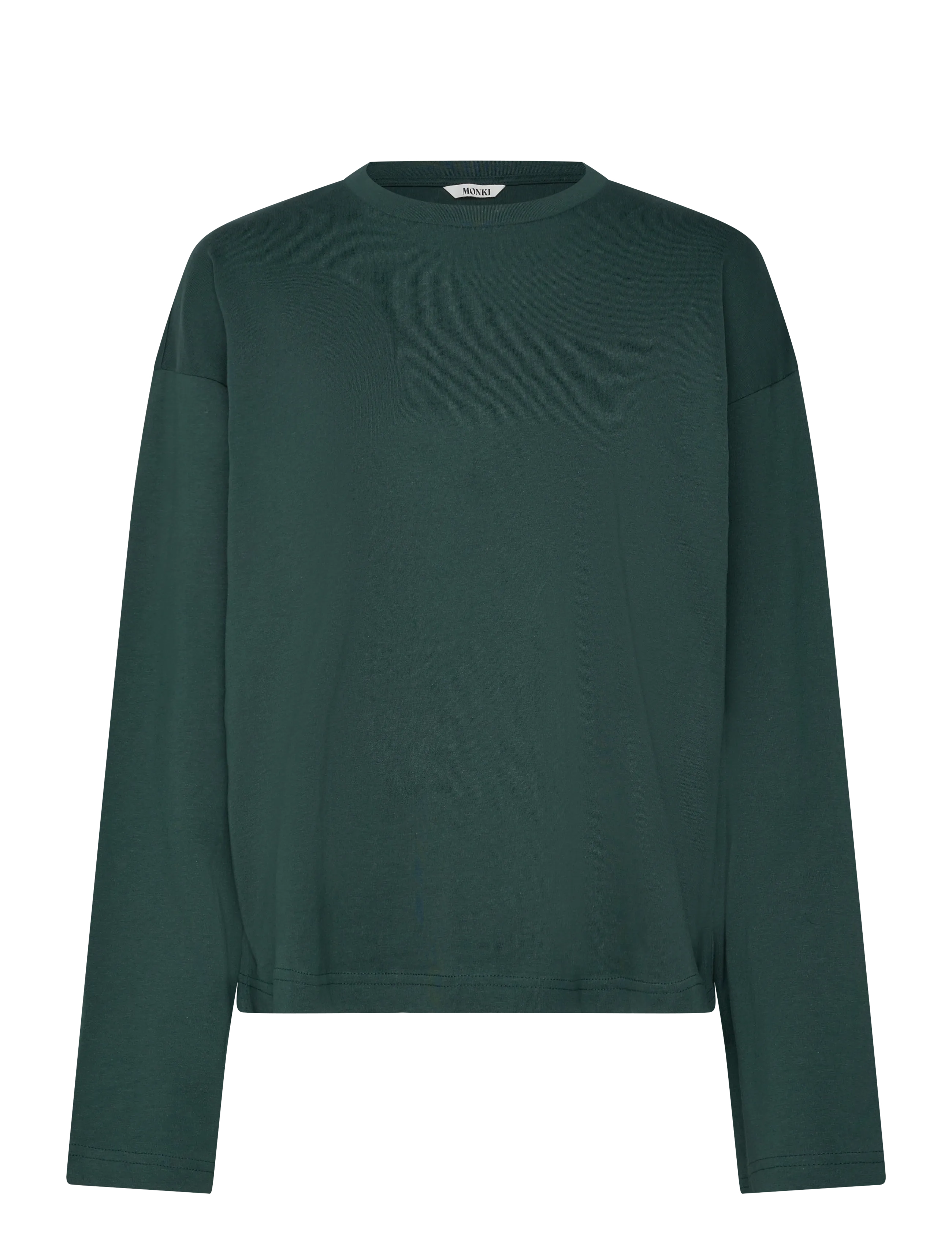 Monki Long-Sleeved Cotton T-shirt - T-shirts & Tops - GREEN DARK / green