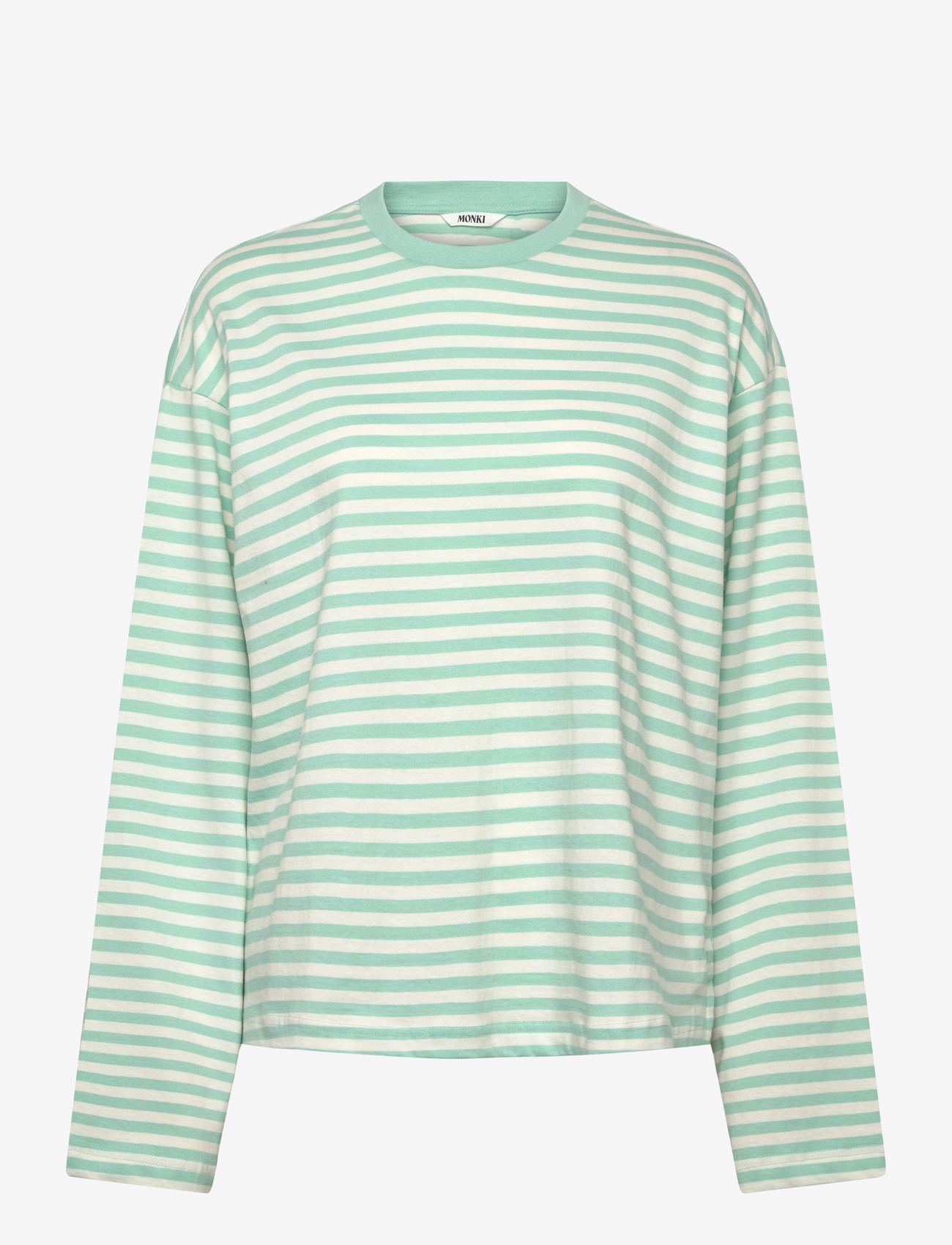 Monki - Long-Sleeved Cotton T-shirt - long-sleeved tops - green dusty light - 0