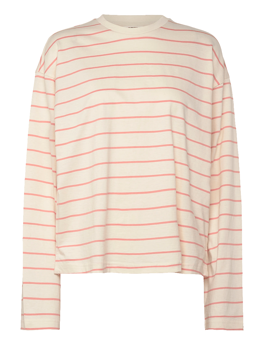 Monki - Long-Sleeved Cotton T-shirt - långärmade toppar - orange dusty light - 0