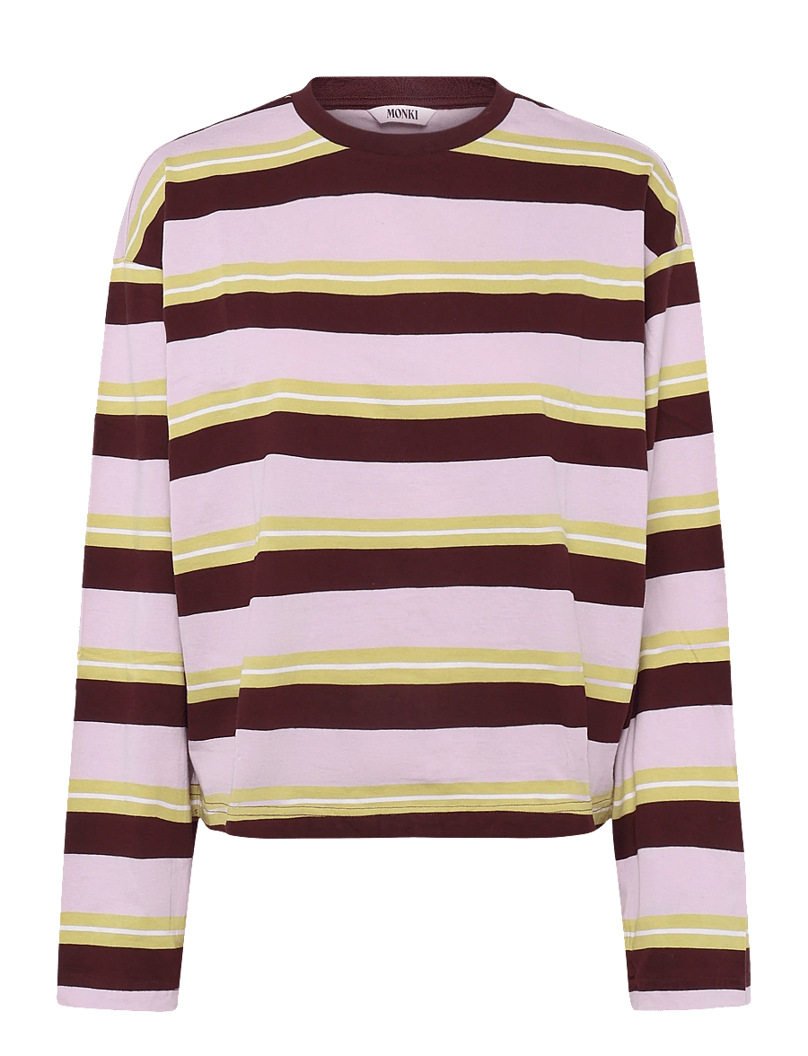 Monki - Long-Sleeved Cotton T-shirt - langärmlige tops - pink dusty light - 0