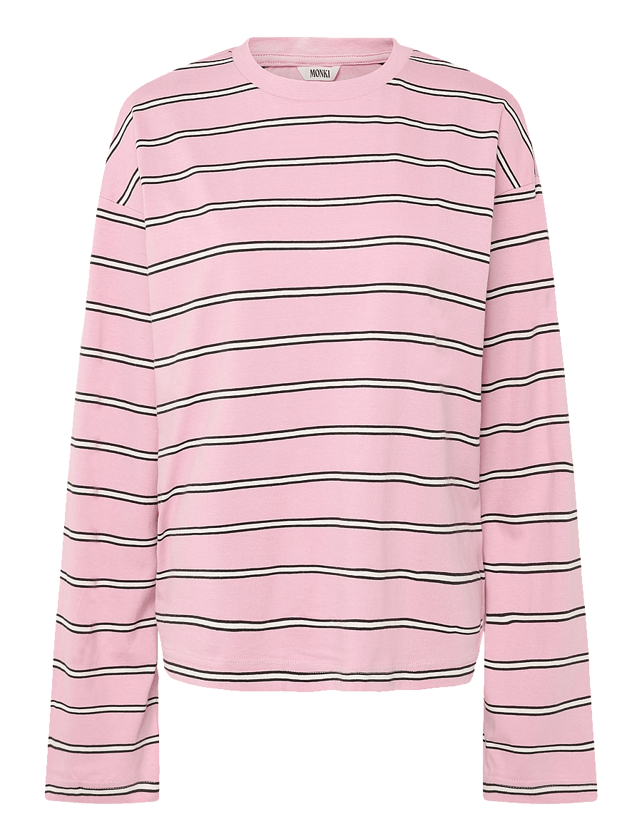 Monki - Long-Sleeved Cotton T-shirt - långärmade toppar - pink light - 0