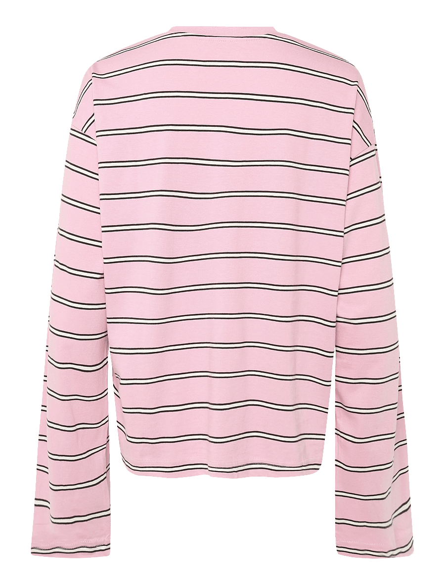 Monki - Long-Sleeved Cotton T-shirt - långärmade toppar - pink light - 1