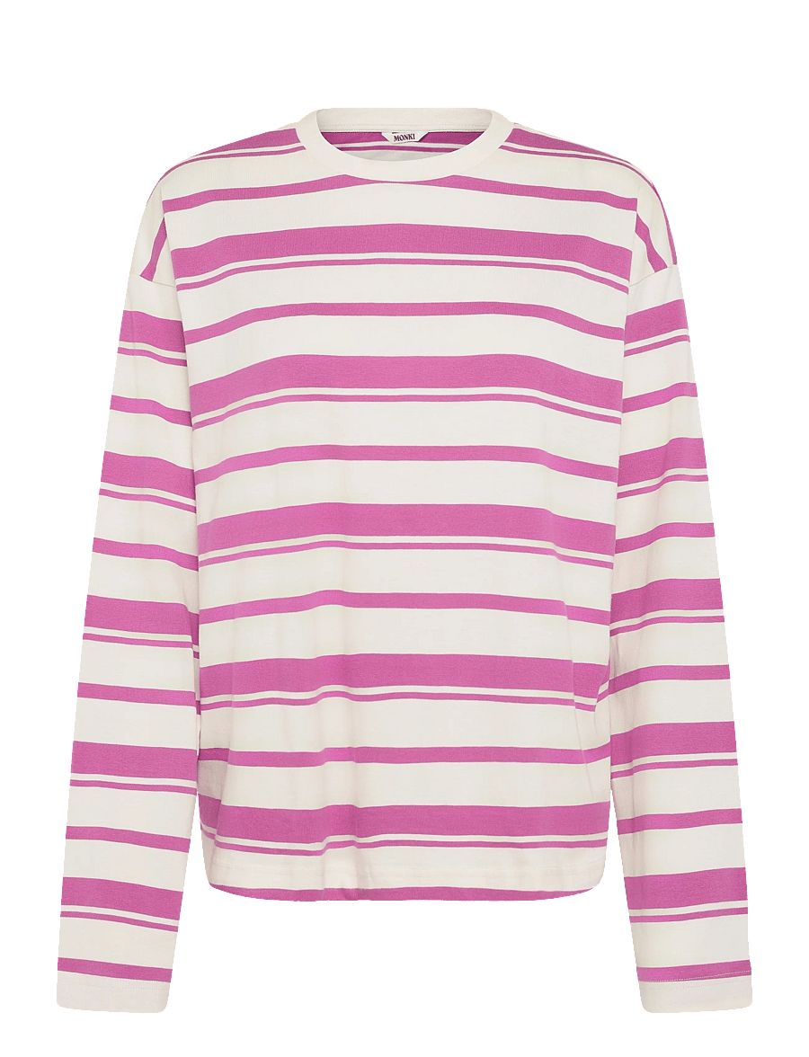 Monki - Long-Sleeved Cotton T-shirt - langærmede toppe - pink medium - 0