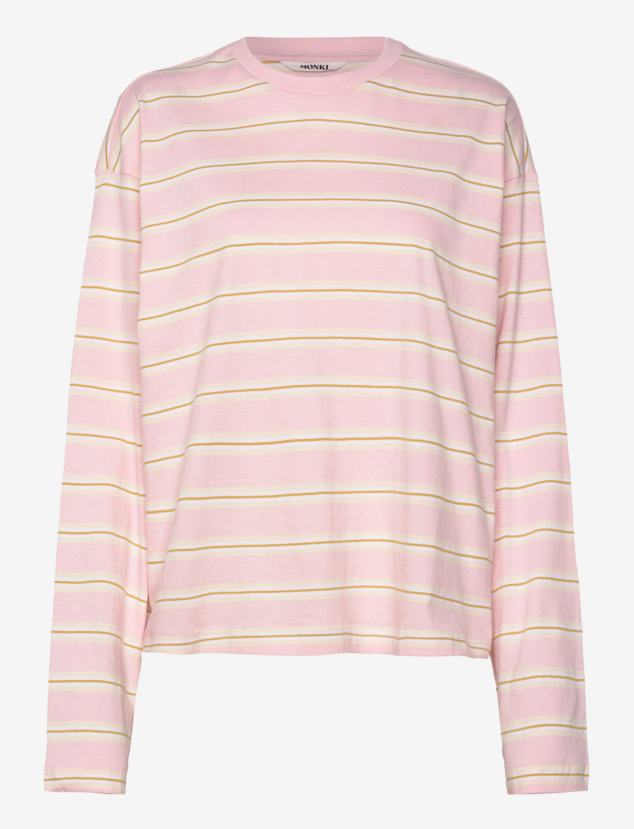 Monki - Long-Sleeved Cotton T-shirt - pikkade varrukatega alussärgid - pink stripe - 1