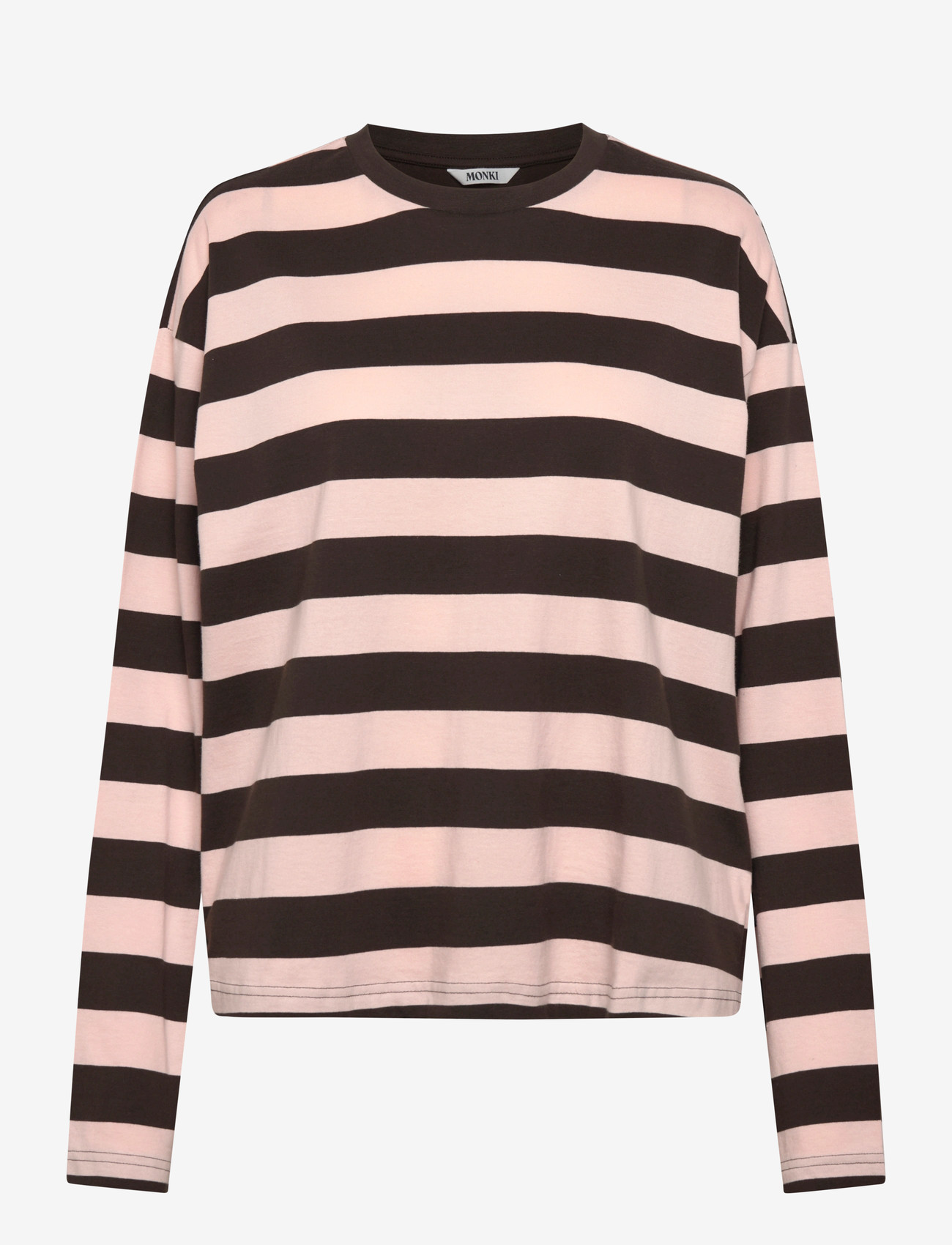Monki - Long-Sleeved Cotton T-shirt - langærmede toppe - pink stripe - 0