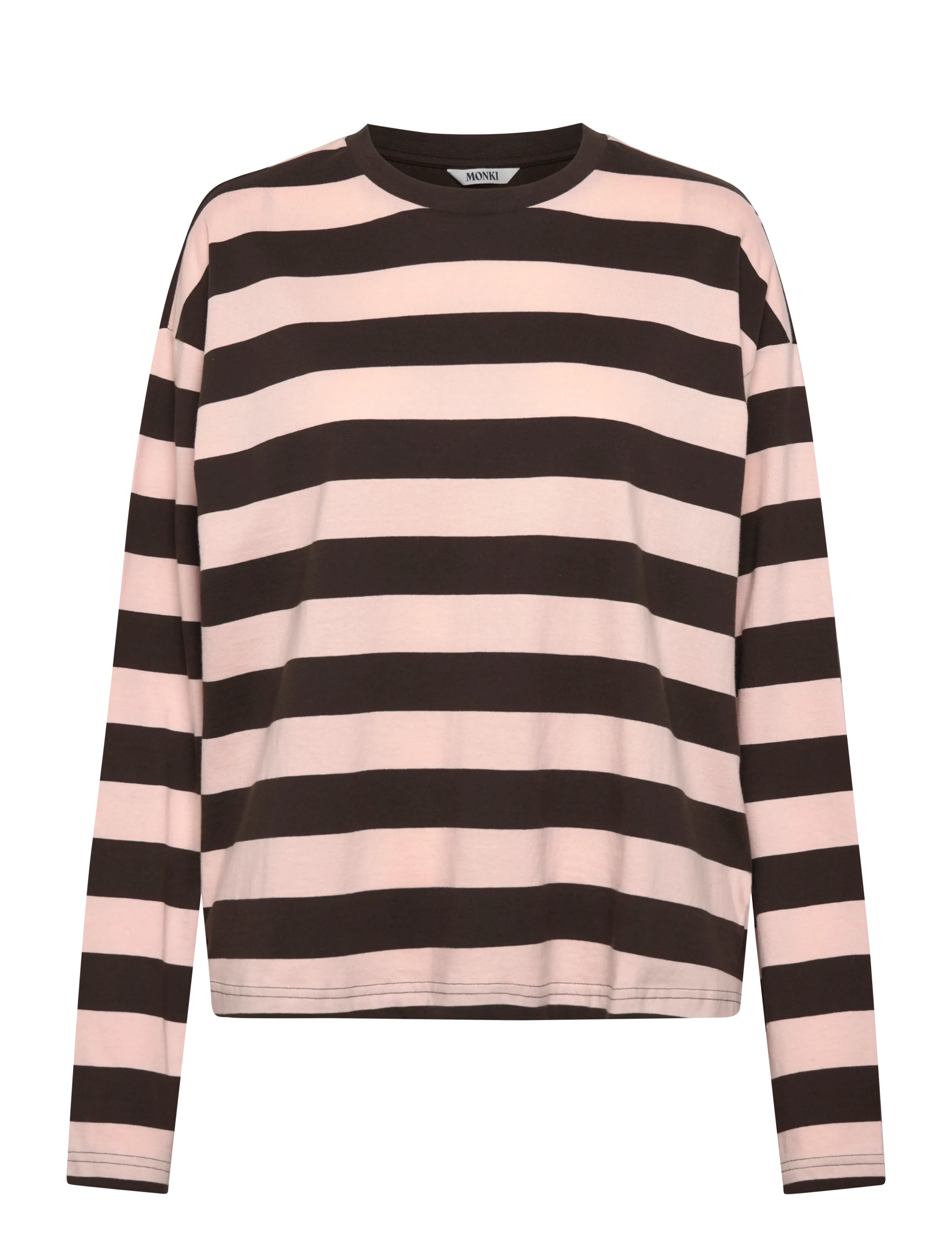 Monki Long-Sleeved Cotton T-shirt - Flash Days - PINK STRIPE / pink/rose
