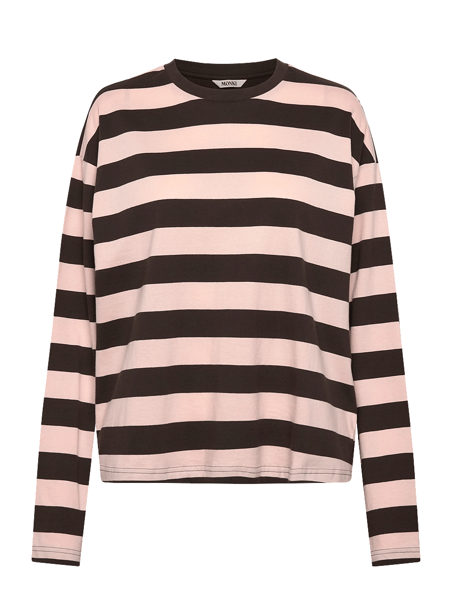 Monki - Long-Sleeved Cotton T-shirt - long-sleeved tops - pink stripe - 0