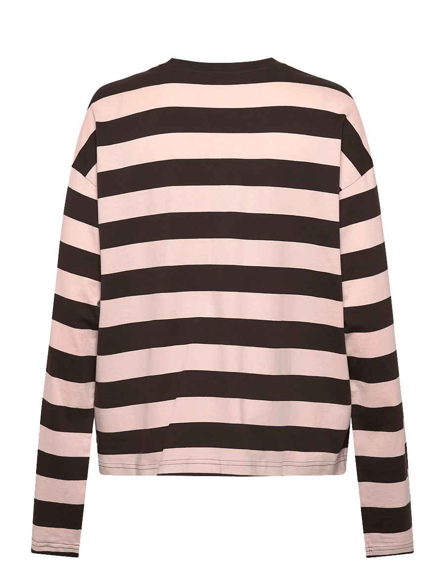 Monki - Long-Sleeved Cotton T-shirt - long-sleeved tops - pink stripe - 1