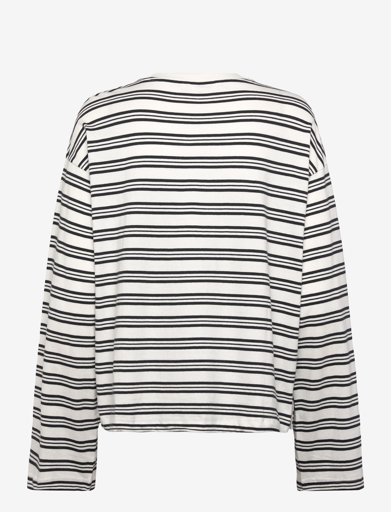 Monki - Long-Sleeved Cotton T-shirt - langærmede toppe - white light stripe - 1