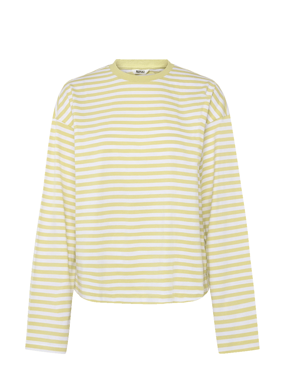 Monki - Long-Sleeved Cotton T-shirt - langærmede toppe - yellow dusty light - 0