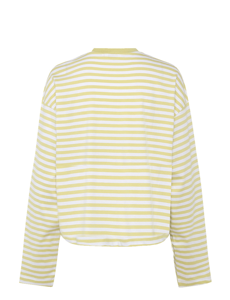 Monki - Long-Sleeved Cotton T-shirt - langærmede toppe - yellow dusty light - 1