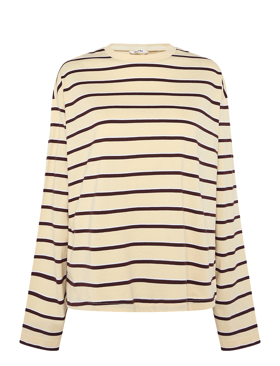 Monki - Long-Sleeved Cotton T-shirt - long-sleeved tops - yellow dusty light - 0