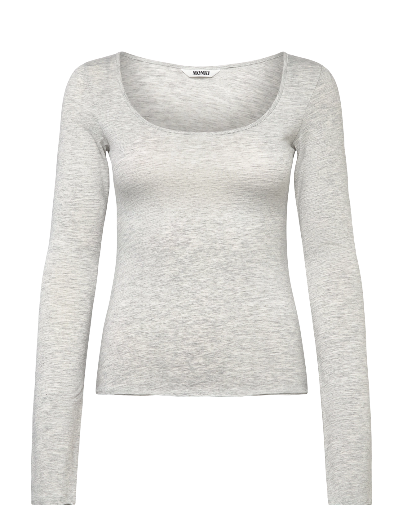 Monki Long-Sleeved Slim Fit Scoop Neck Top - T-shirts & Tops - GREY MELANGE DUSTY LIGHT / grey