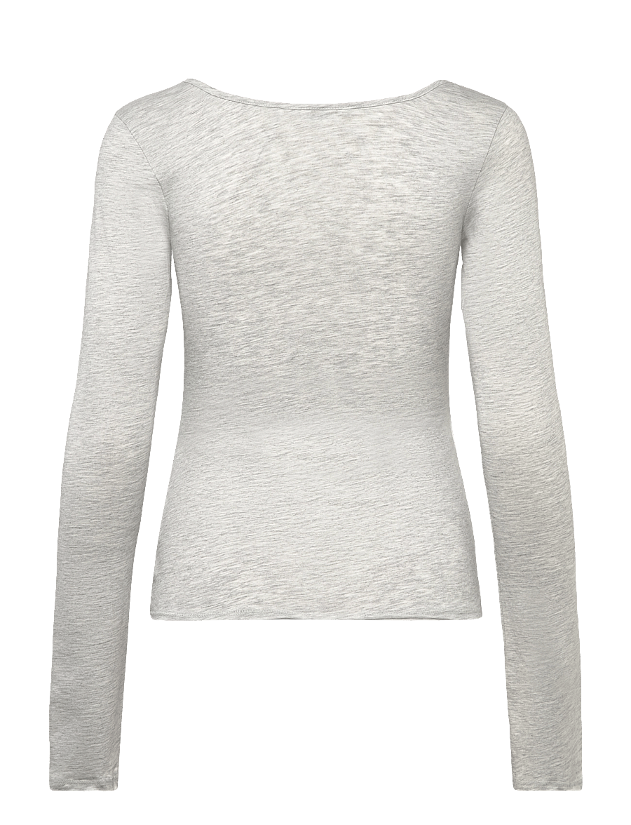 Monki - Long-Sleeved Slim Fit Scoop Neck Top - long-sleeved tops - grey melange dusty light - 1