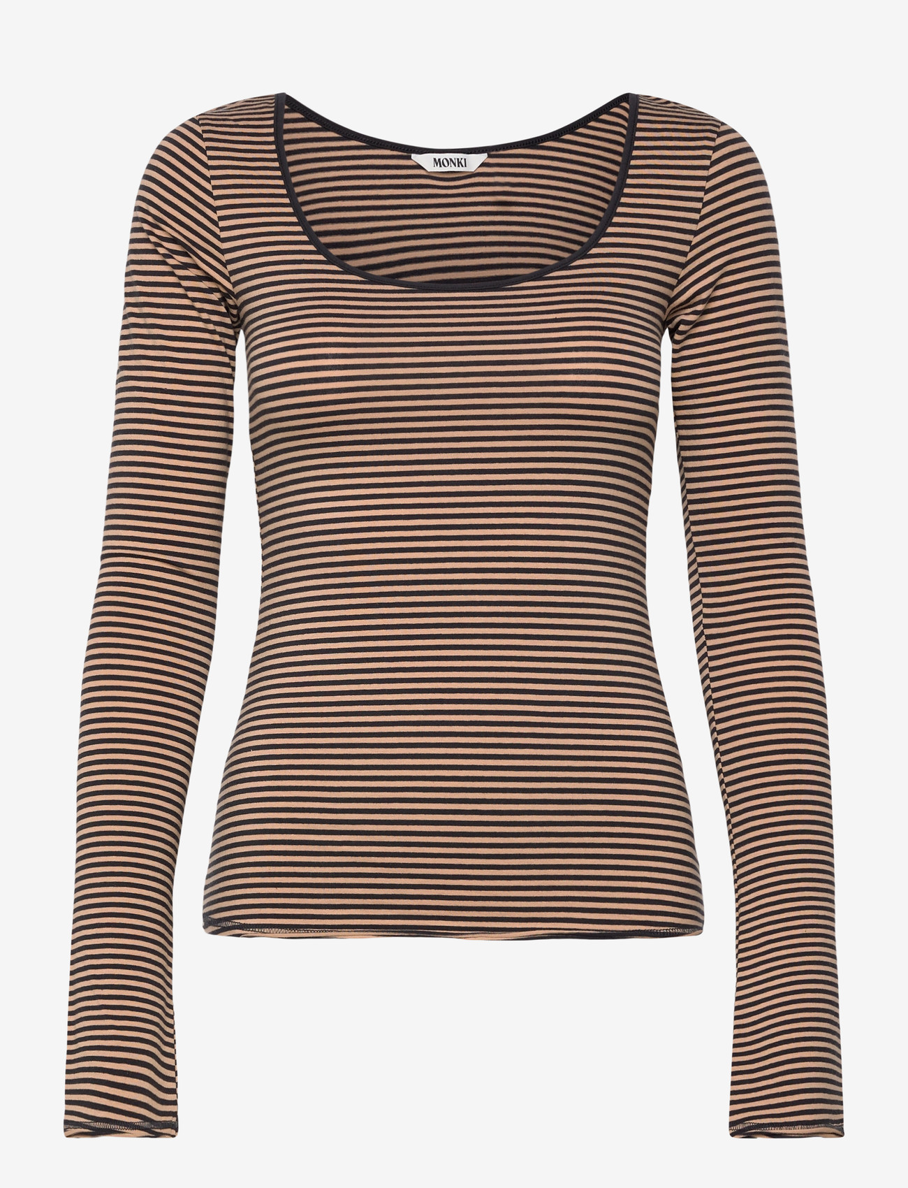 Monki - Long-Sleeved Slim Fit Scoop Neck Top - pikkade varrukatega alussärgid - black dark - 0