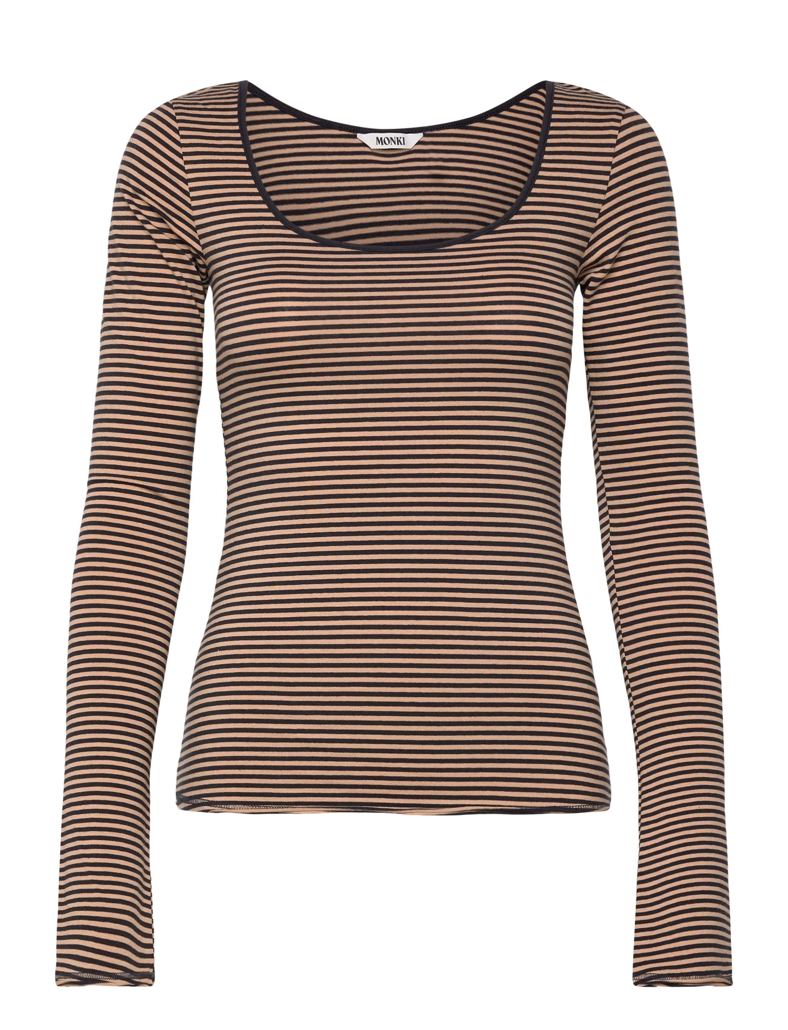 Monki Long-Sleeved Slim Fit Scoop Neck Top - T-shirts & Tops - BLACK DARK / multi