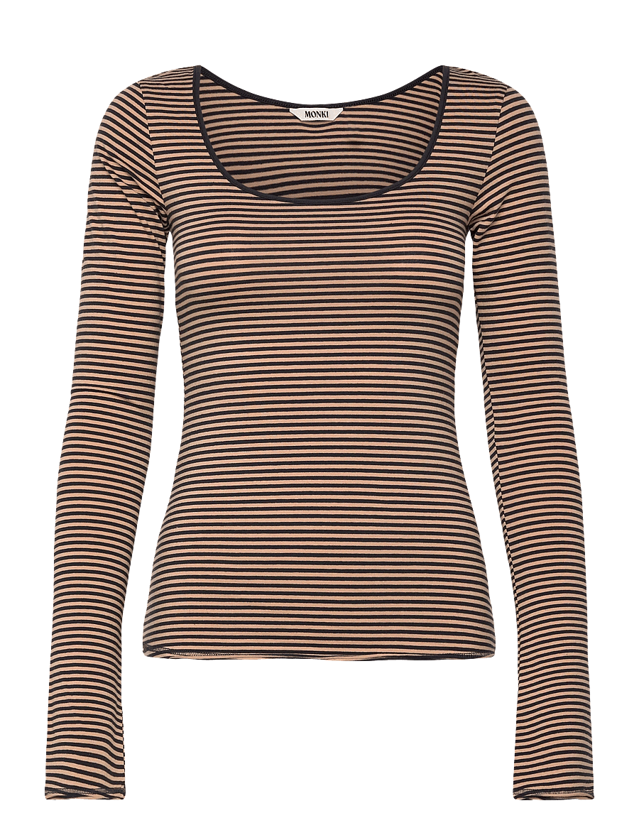 Monki - Long-Sleeved Slim Fit Scoop Neck Top - langärmlige tops - black dark - 0