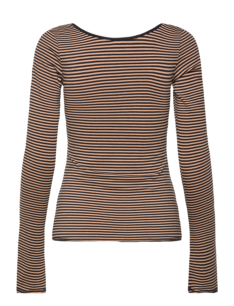 Monki - Long-Sleeved Slim Fit Scoop Neck Top - langärmlige tops - black dark - 1