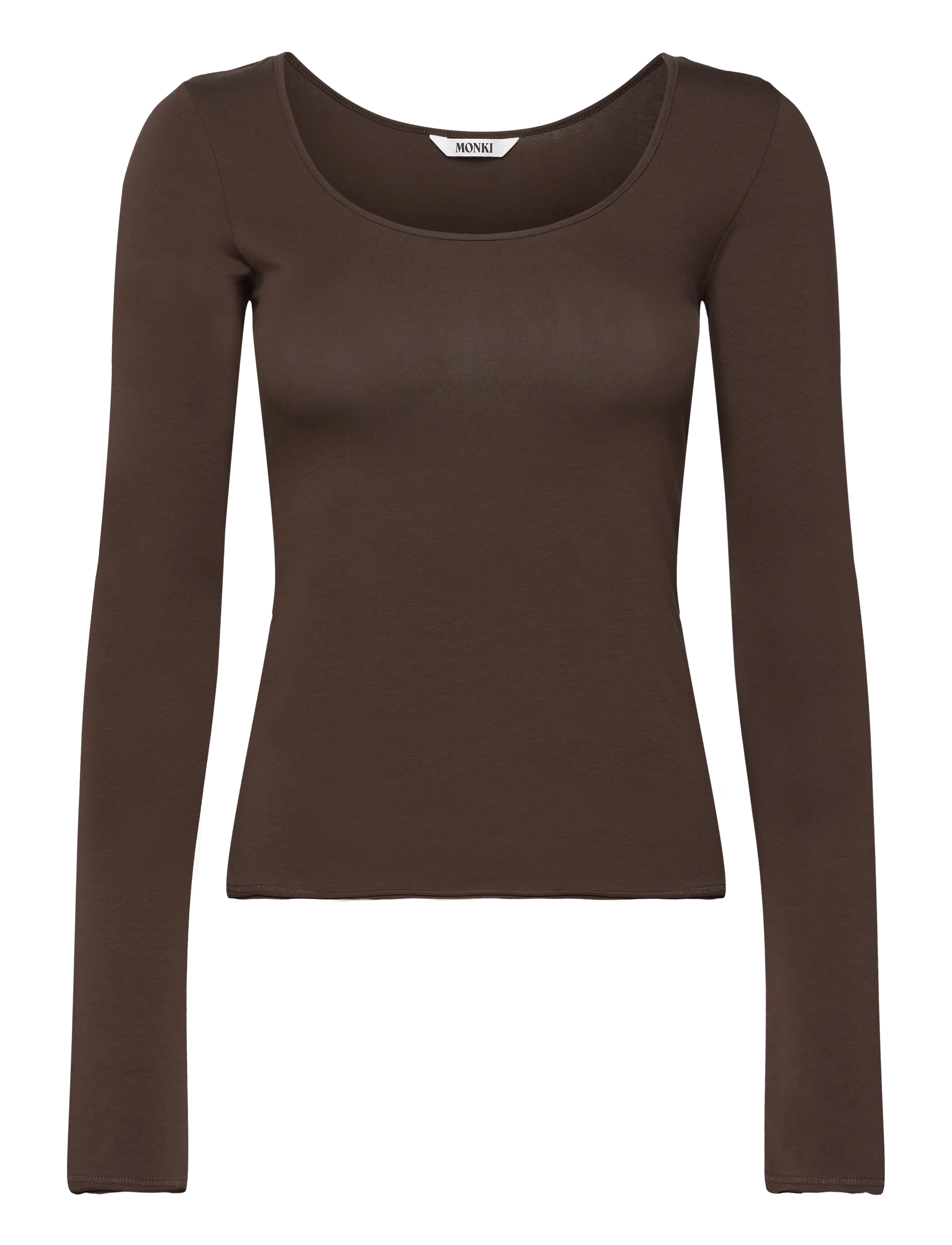 Monki Long-Sleeved Slim Fit Scoop Neck Top - Kleidung - BROWN DARK / brown