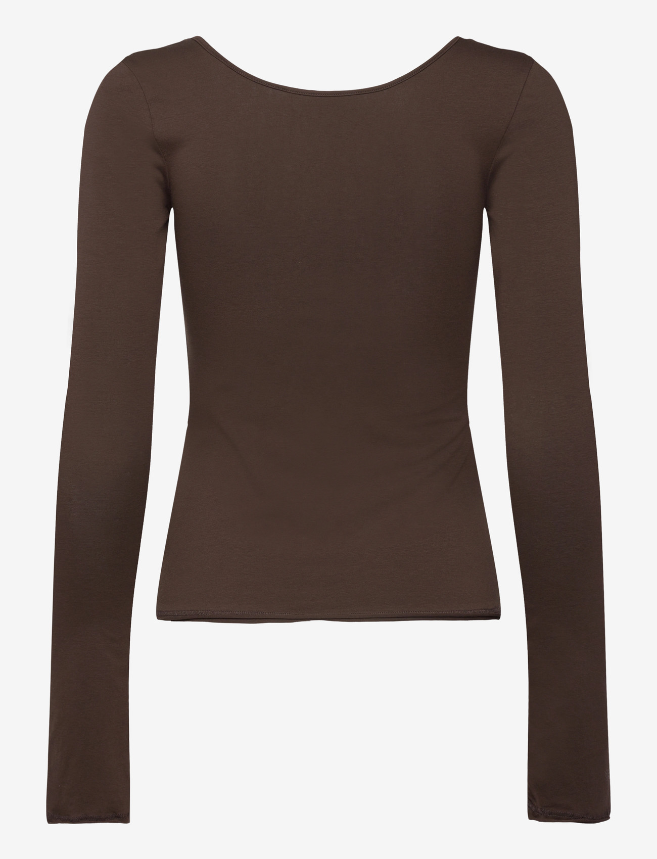 Monki - Long-Sleeved Slim Fit Scoop Neck Top - långärmade toppar - brown dark - 1