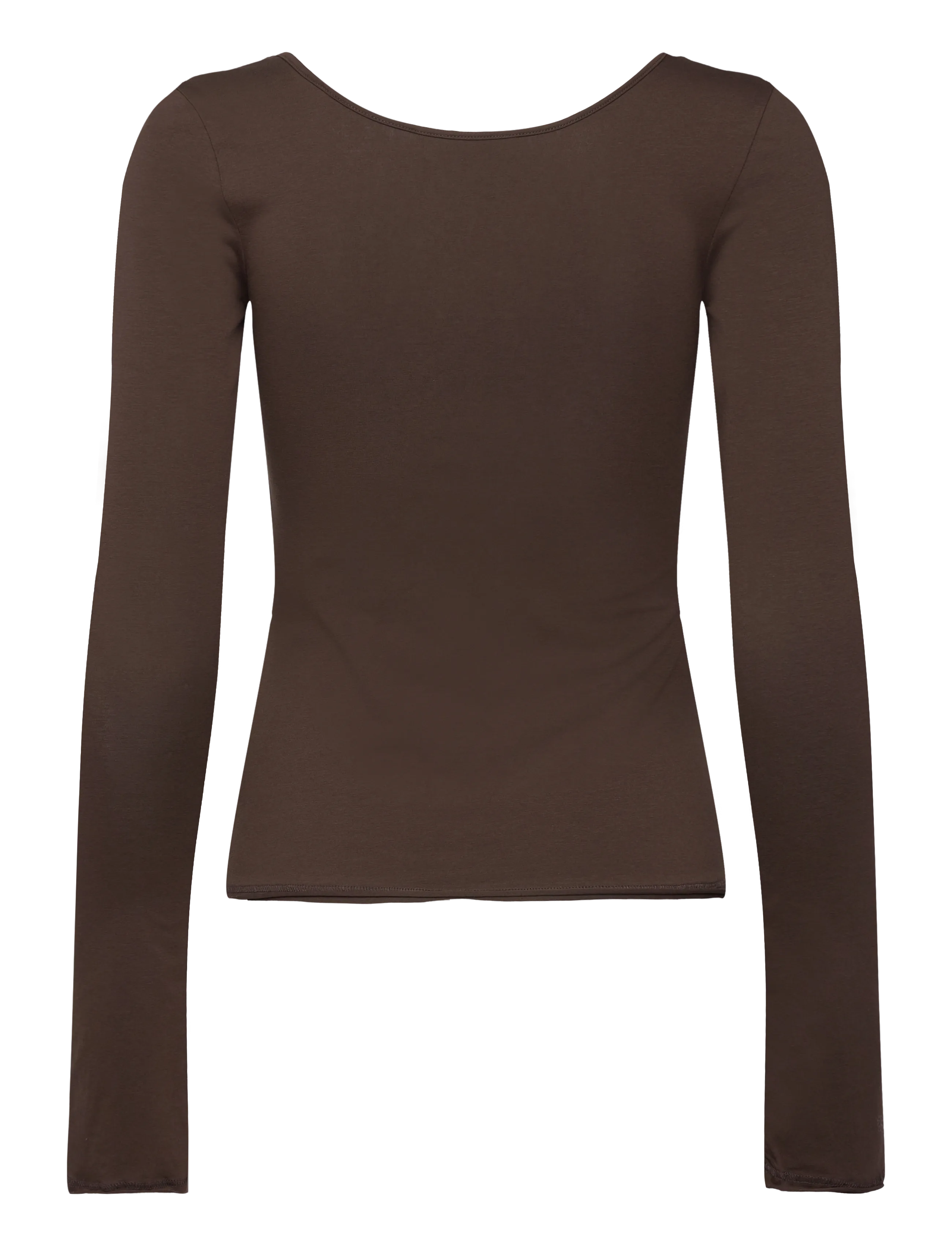 Monki - Long-Sleeved Slim Fit Scoop Neck Top - langærmede toppe - brown dark - 1