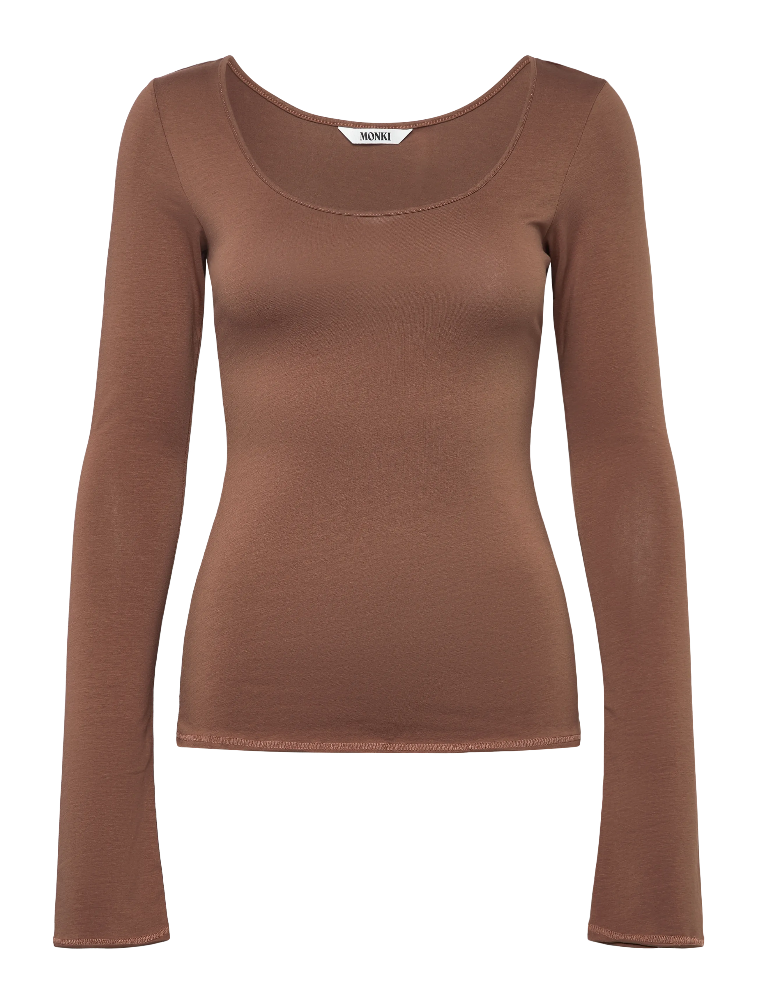 Monki Long-Sleeved Slim Fit Scoop Neck Top - Transitional Layering - BROWN MEDIUM DUSTY / brown