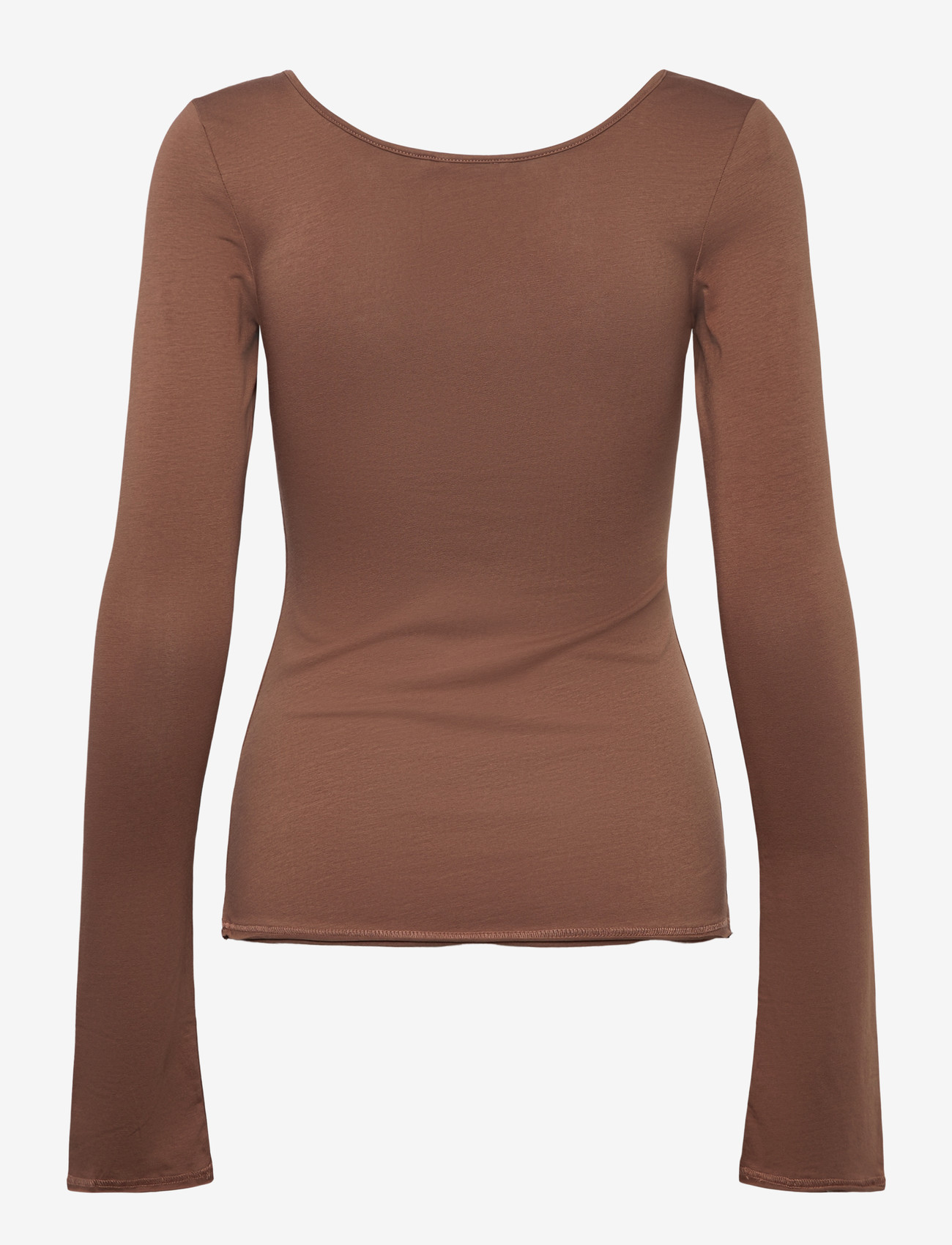 Monki - Long-Sleeved Slim Fit Scoop Neck Top - langærmede toppe - brown medium dusty - 1