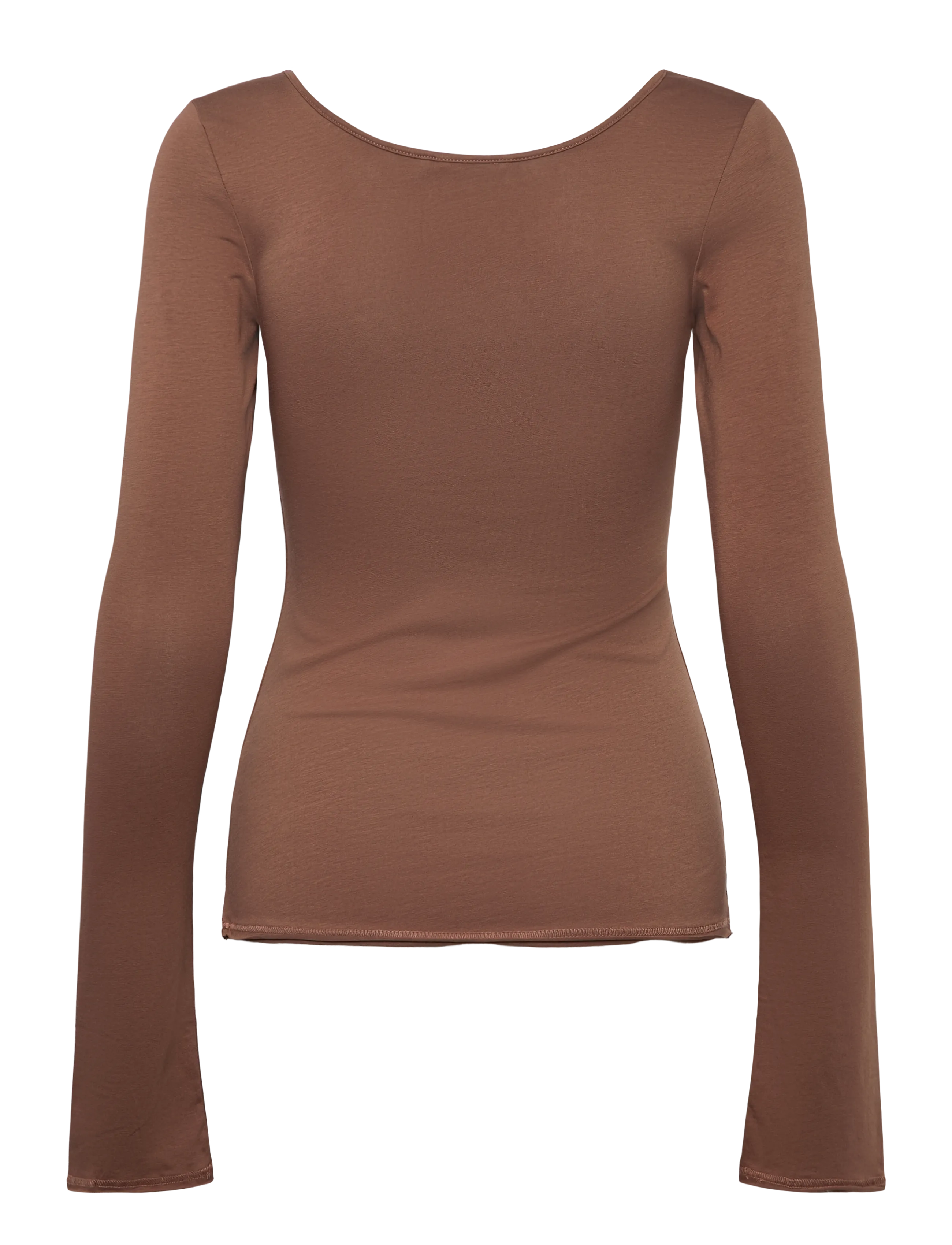 Monki - Long-Sleeved Slim Fit Scoop Neck Top - pikkade varrukatega alussärgid - brown medium dusty - 1