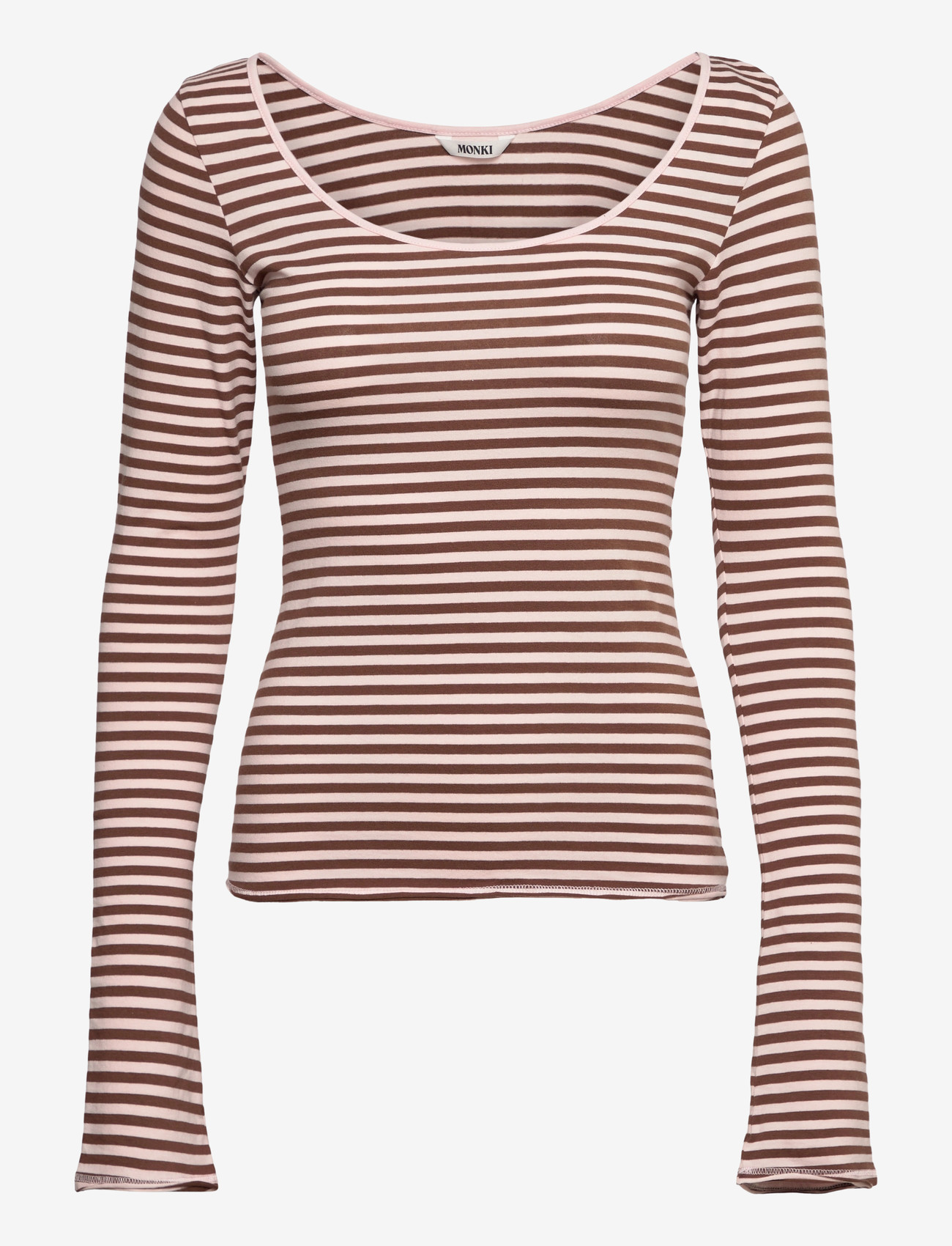 Monki - Long-Sleeved Slim Fit Scoop Neck Top - langärmlige tops - pink dusty light - 1