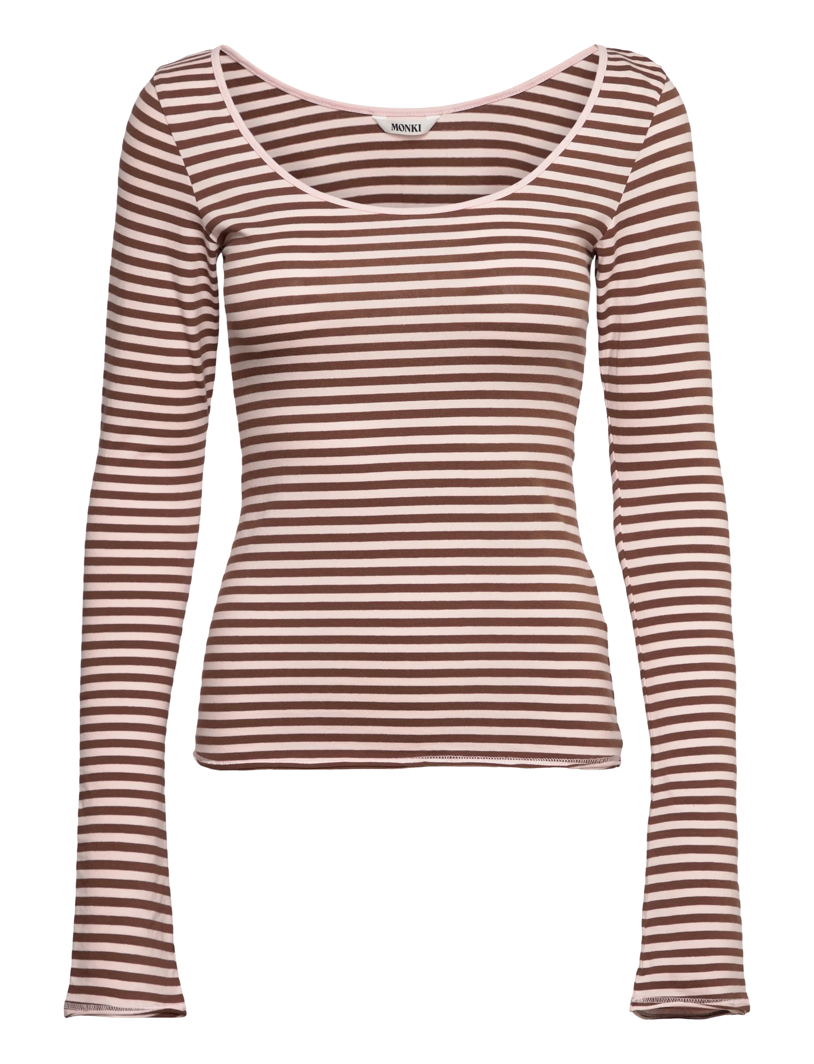 Monki Long-Sleeved Slim Fit Scoop Neck Top - T-shirts & Tops - PINK DUSTY LIGHT / pink/rose