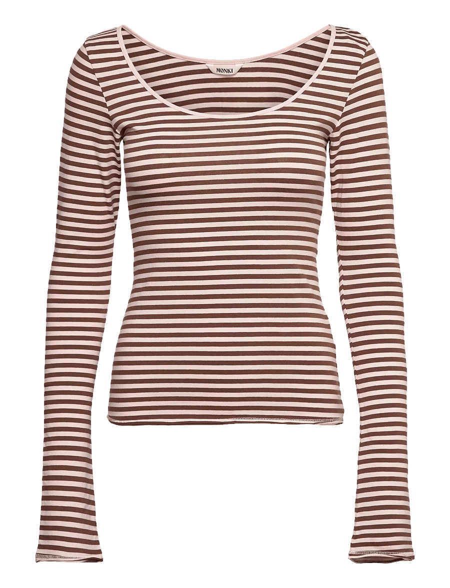Monki - Long-Sleeved Slim Fit Scoop Neck Top - long-sleeved tops - pink dusty light - 1