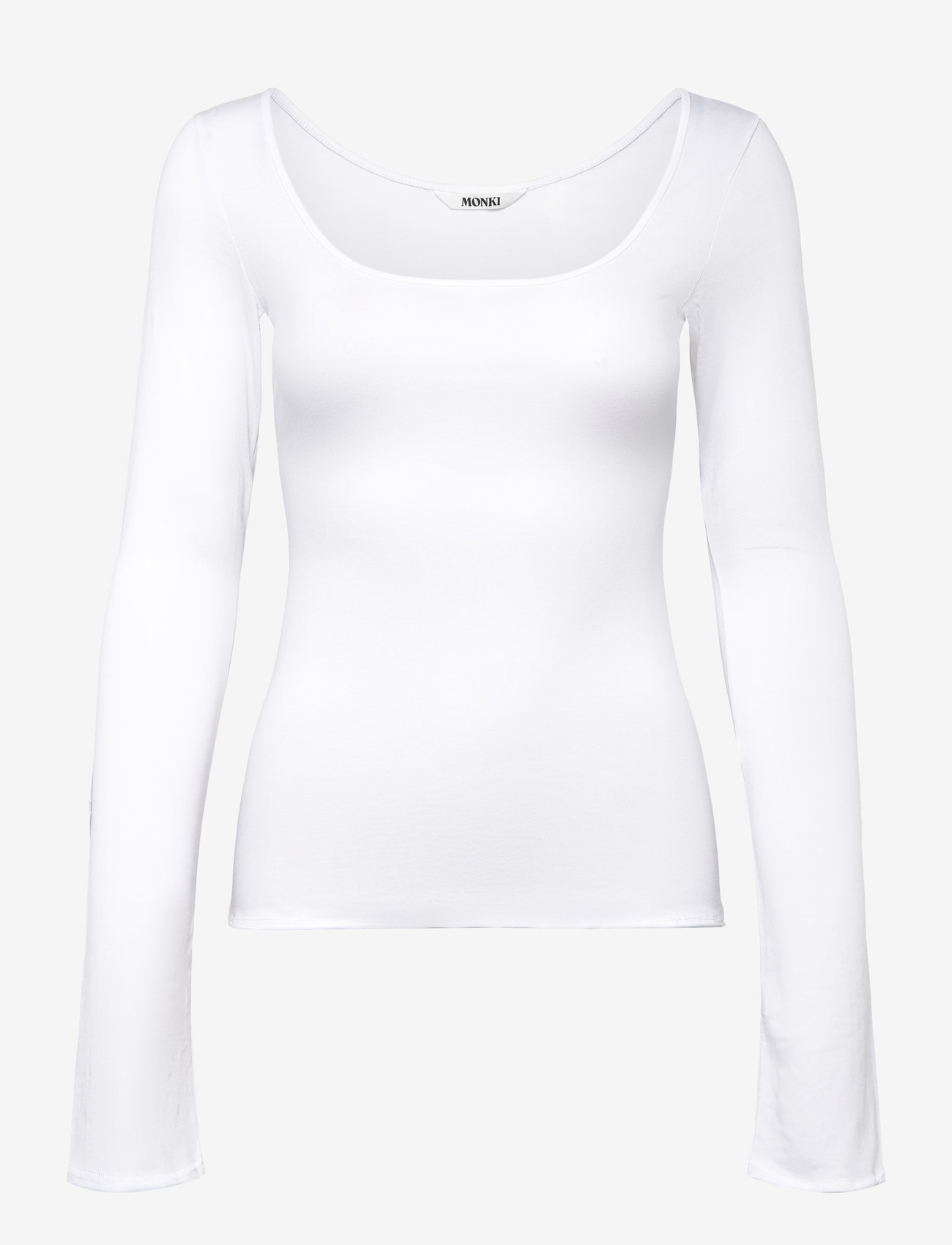Monki - Long-Sleeved Slim Fit Scoop Neck Top - pikkade varrukatega alussärgid - white light - 0