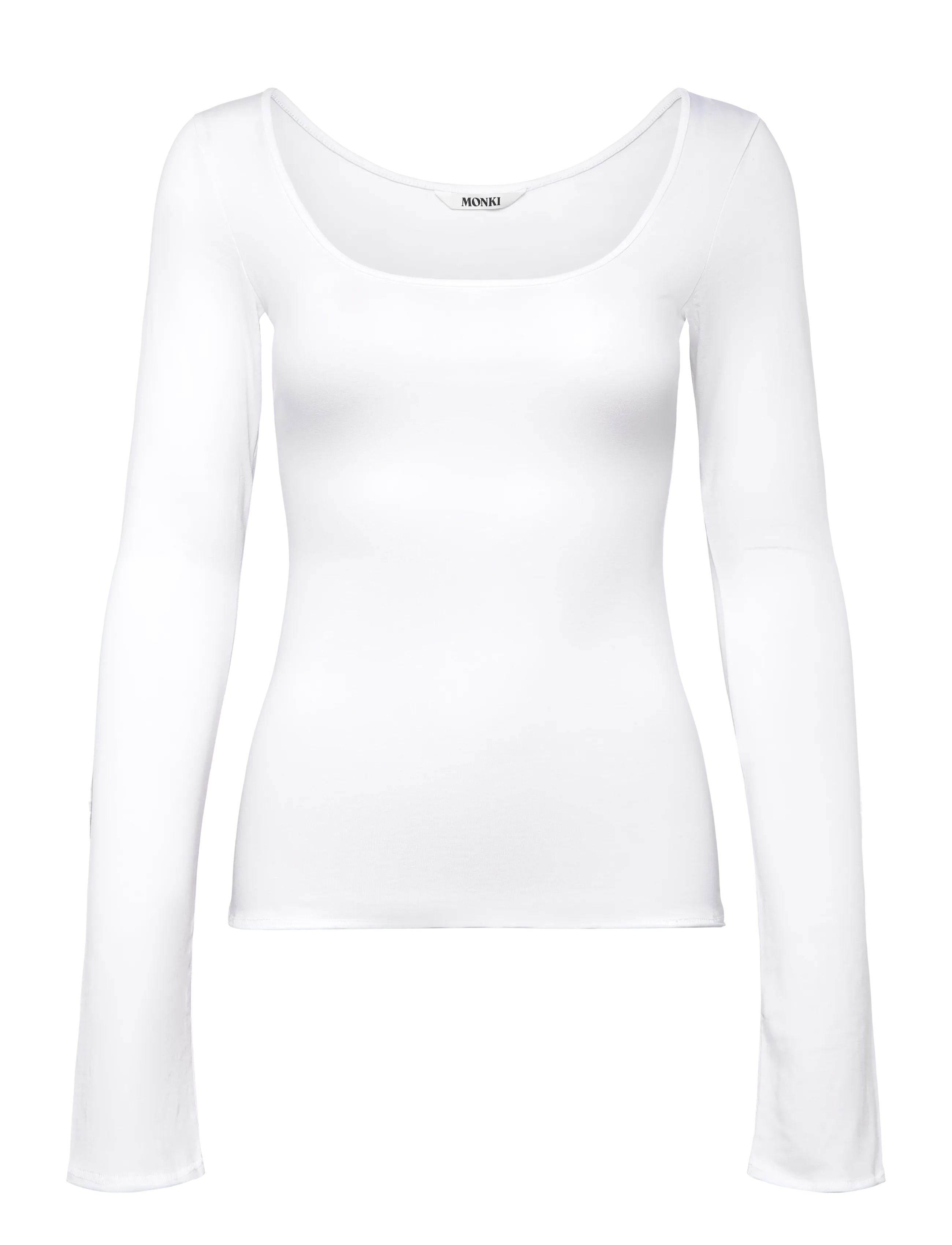 Monki Long-Sleeved Slim Fit Scoop Neck Top - T-shirts & Tops - WHITE LIGHT / white
