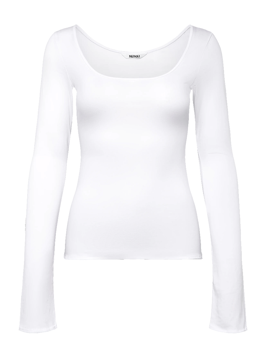 Monki - Long-Sleeved Slim Fit Scoop Neck Top - langærmede toppe - white light - 0